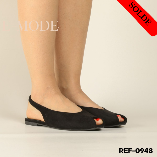 Sandales  Plates Daim- Noir-REF-0947